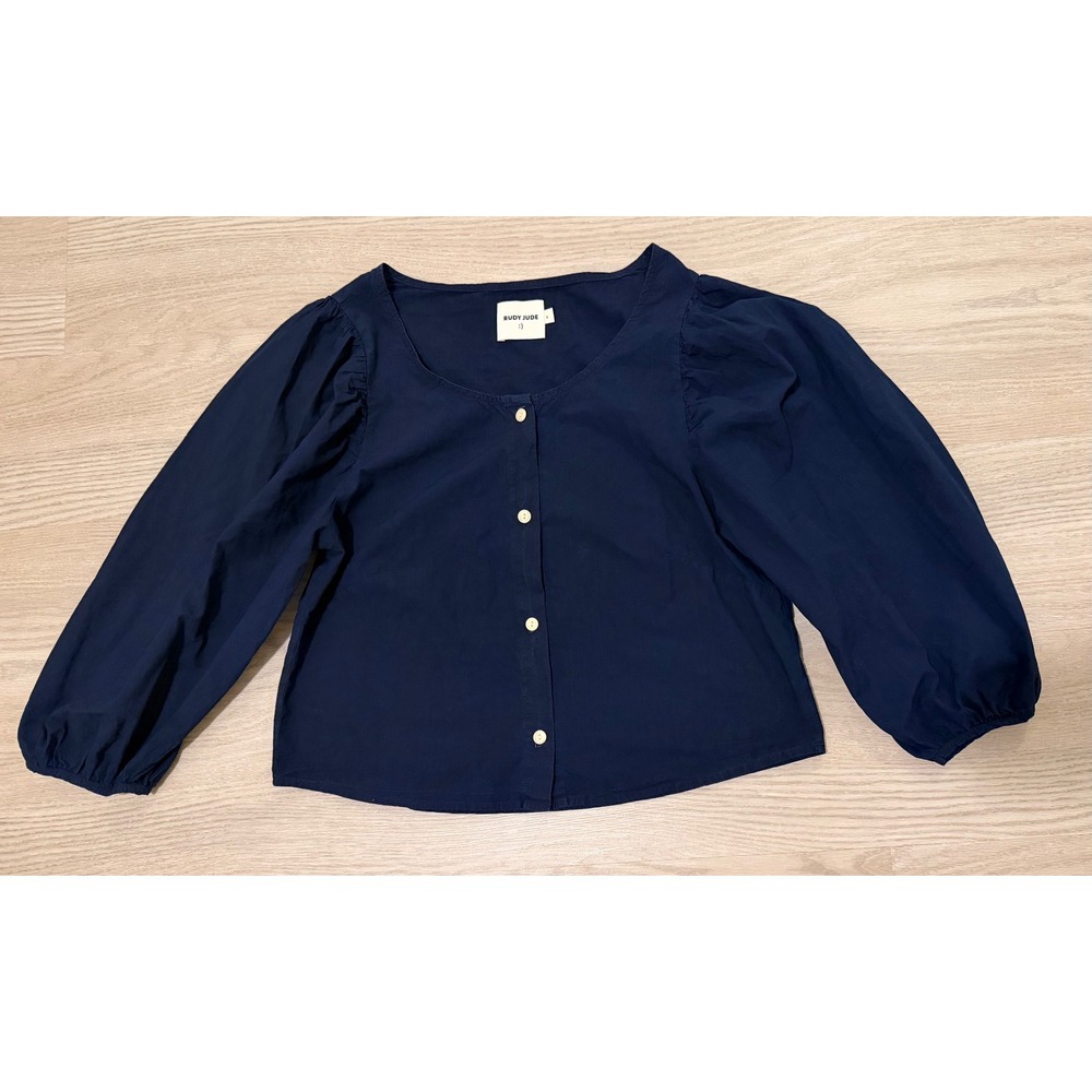 NWOT Rudy Jude Marge Blouse Womens S Navy Blue Boho Minimalist Cottage